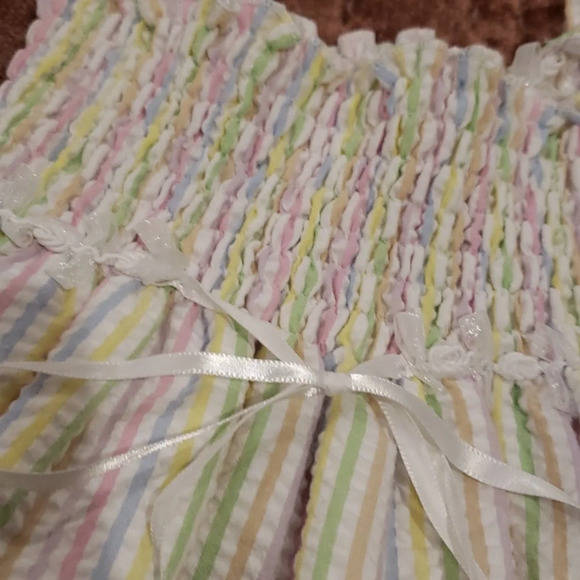 Seersucker smocked pastel striped dress baby todler girl 12-18 months - Picture 3 of 6